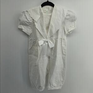 Vintage Paper White linen cotton blend embroidered sailor collar jumpsuit romper